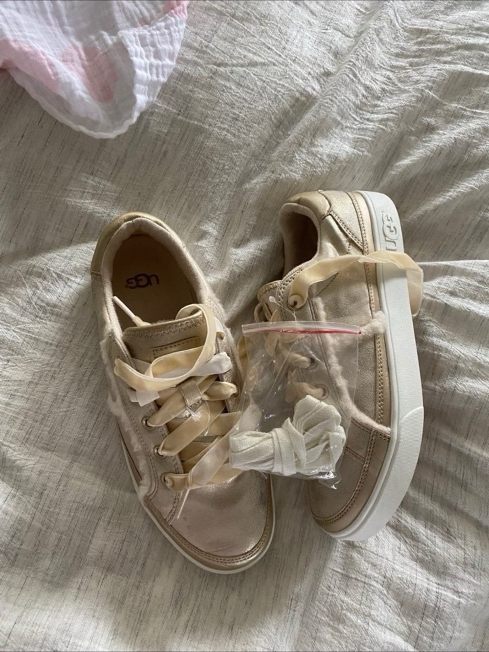 UGG Cream Satin-Lace Platform Sneakers